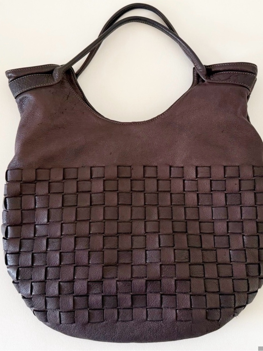 Civico 93 Bag Woven Leather Hobo Saddle Chic Boho Brown Medium